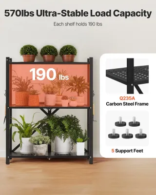 Scaffale Portaoggetti Pieghevole 3 Ripiani e Ruote