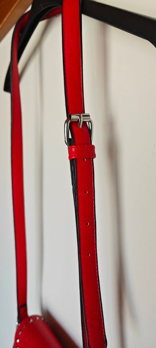 Borsa Tracolla Rossa Ecopelle Borchie Argento