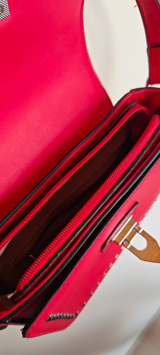 Borsa Tracolla Rossa Ecopelle Borchie Argento