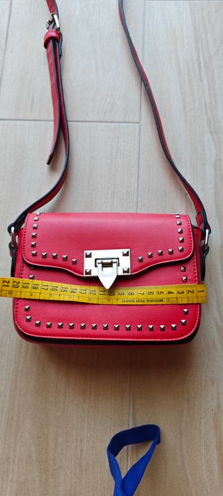 Borsa Tracolla Rossa Ecopelle Borchie Argento