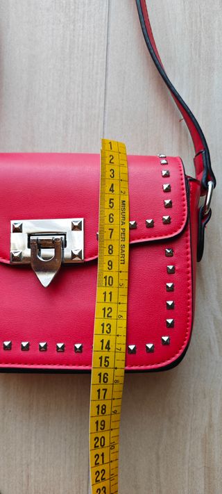 Borsa Tracolla Rossa Ecopelle Borchie Argento