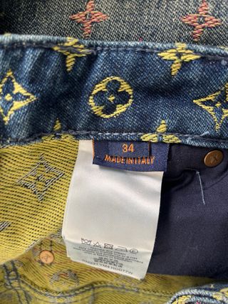 Jeans corti Louis Vuitton con monogramma blu rosa