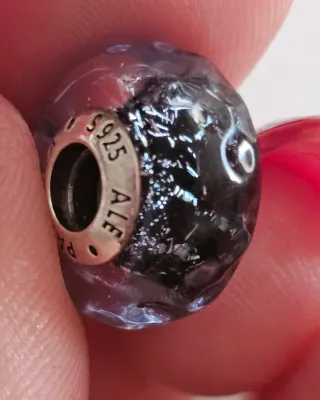 Charm Cristal Murano Azul Oscuro y Plata