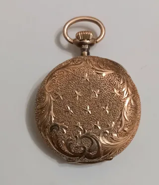 Reloj de bolsillo de oro 14k con querubín año 1890