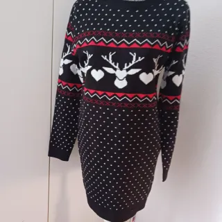 Vestido de punto Navidad reno negro y rojo