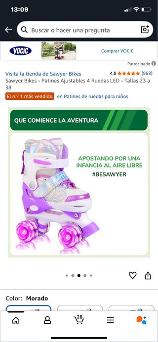 Patines Sawyer Ajustables LED Morado