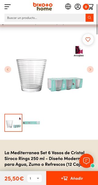Set 6 Vasos de cristal 250 ml Siroco Rings .