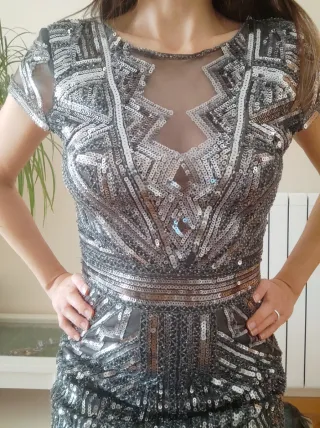 Vestido fiesta lentejuelas plateadas T.XS