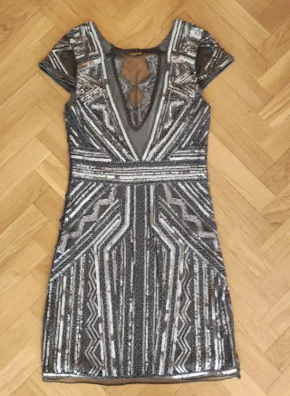 Vestido fiesta lentejuelas plateadas T.XS