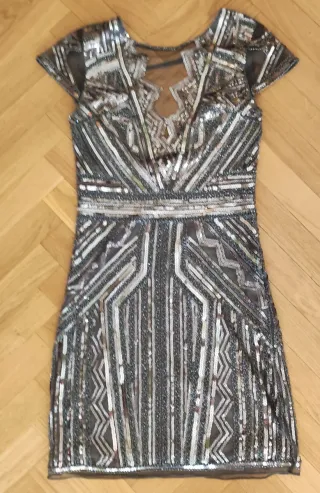 Vestido fiesta lentejuelas plateadas T.XS