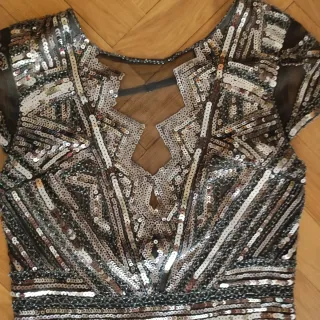 Vestido fiesta lentejuelas plateadas T.XS