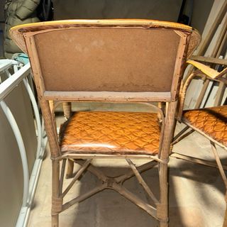 Pareja Sillas Vintage Ratán y Piel Sintética