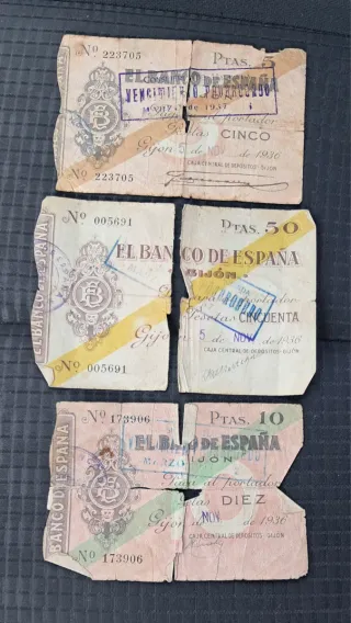 Billetes Banco de España Gijón 1936