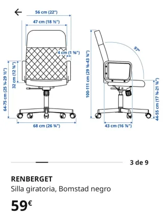 Silla giratoria RENBERGET Ikea Negra