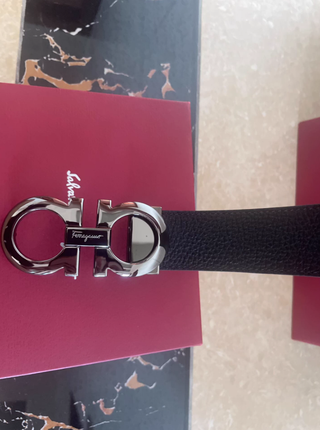 Cinturón Ferragamo Hombre Piel Negro y Plata