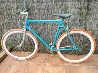 Bicicleta Fixie Azul Ruedas Naranja
