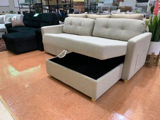 Sofá cama beige/verde con arcón 220cm