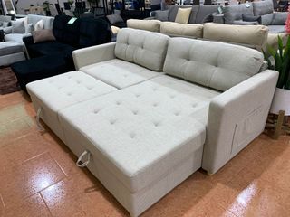 Sofá cama beige/verde con arcón 220cm