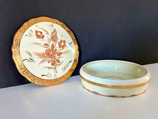 🇫🇷 Limoges Caja joyero redonda floral dorada