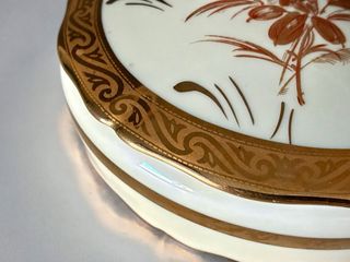 🇫🇷 Limoges Caja joyero redonda floral dorada