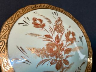 🇫🇷 Limoges Caja joyero redonda floral dorada