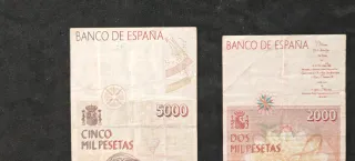017 Billetes españoles pesetas 1000, 2000, 5000