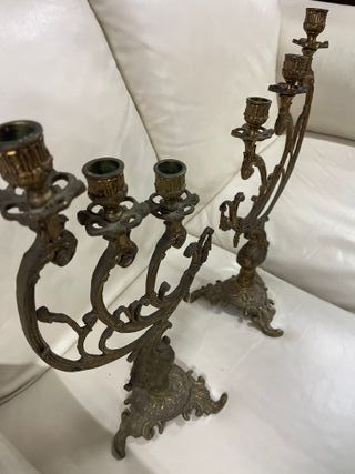 Pareja Candelabros Bronce Estilo Antiguo