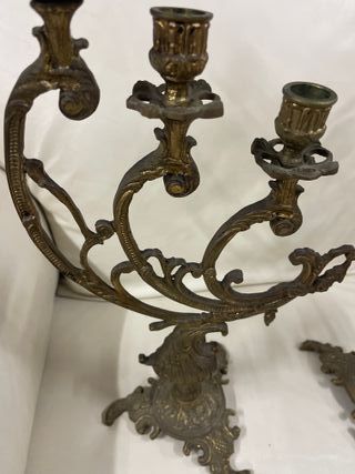 Pareja Candelabros Bronce Estilo Antiguo