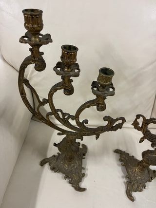 Pareja Candelabros Bronce Estilo Antiguo