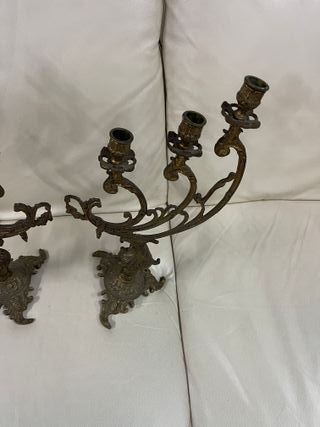 Pareja Candelabros Bronce Estilo Antiguo
