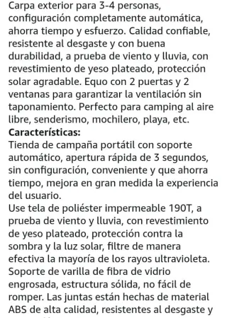 Tienda de campaña automática grande