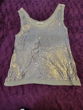 Top Lm Plateado Lentejuelas Elegante