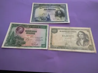 Billetes españoles antiguos 500 y 1000 pesetas