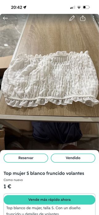 Top blanco fruncido volantes talla S