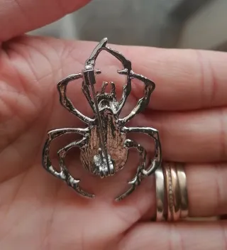 Spilla ragno metallo con pietra abalone e cristall