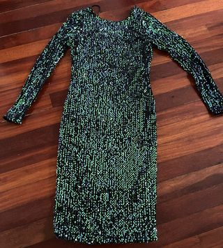 Vestido fiesta lentejuelas negro y verde