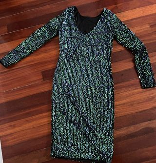 Vestido fiesta lentejuelas negro y verde