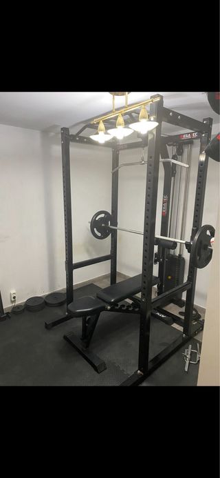 Rack ATX gimnasio con banco, pesas, mancuernas,...