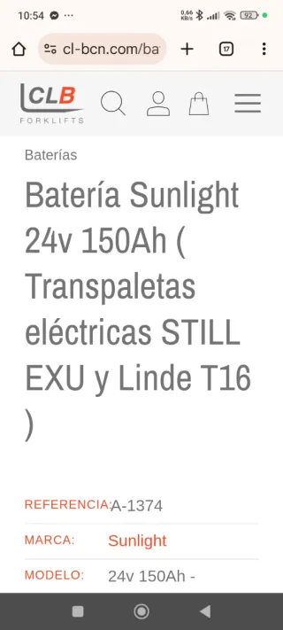 Batería SUNLIGHT para carretilla elevadora
