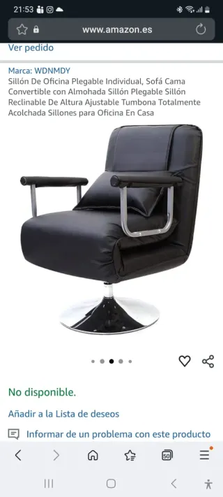 Sillón Cama Cuero Negro sintético