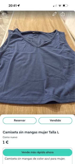 Camiseta sin mangas azul Talla L