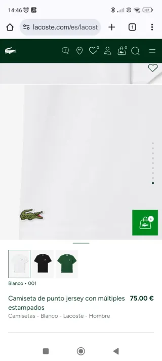 Camiseta Lacoste Blanca Hombre Talla M