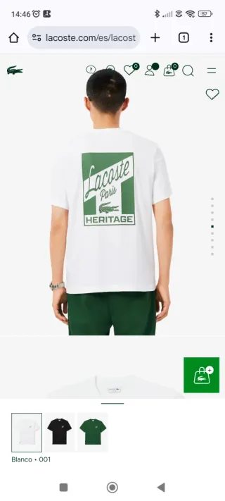 Camiseta Lacoste Blanca Hombre Talla M