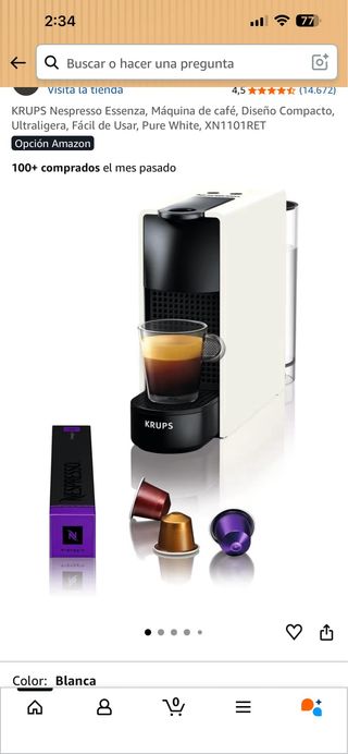 Cafetera Krups Nespresso Essenza Blanca