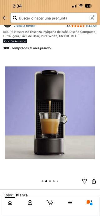 Cafetera Krups Nespresso Essenza Blanca