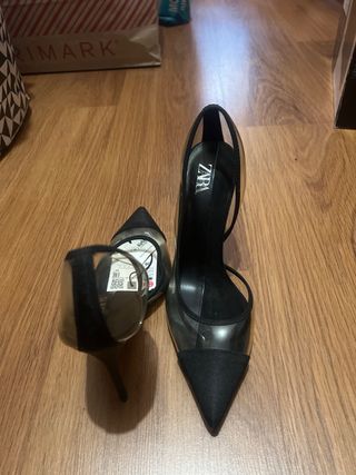 Zapato tacón Zara transparente negro