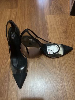 Zapato tacón Zara transparente negro