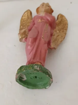 Angelo presepe gesso rosa oro