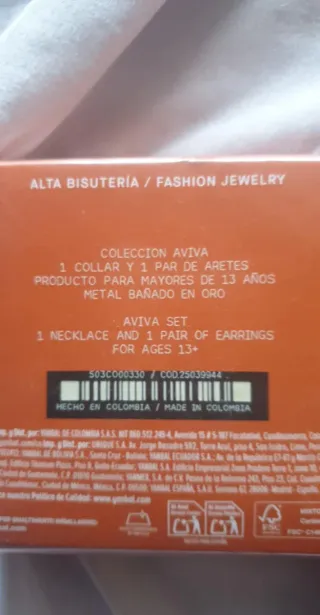 Yambal Aviva Set Collar y Aretes Baño Oro