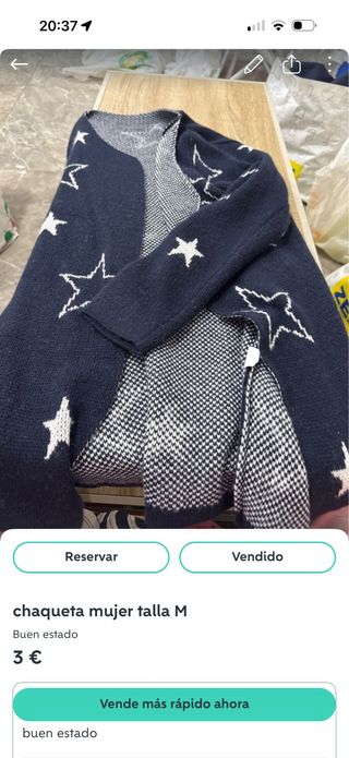 Chaqueta de punto azul con estrellas blancas Talla